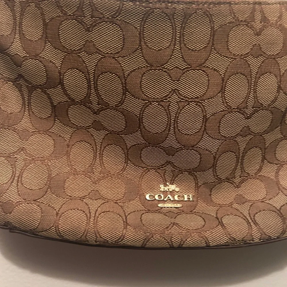 Coach Shoulder Bag Womens Small Brown Signature Canvas Leather Trim 37584 Chesea